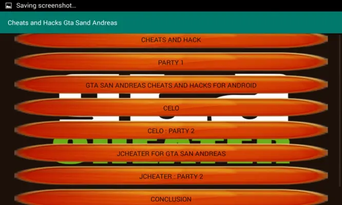 Cheats and Hacks Gta Sand Andreas android App screenshot 1